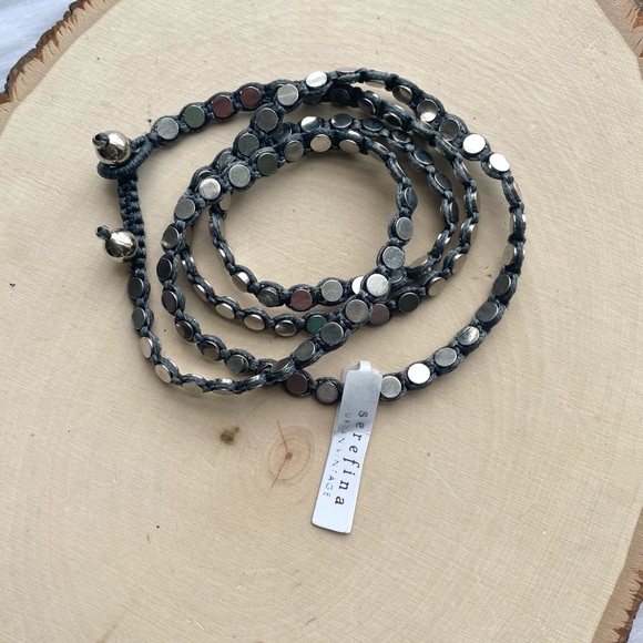 NWT Anthropologie Serefina Penny Wrap Bracelet Dark Gray and Silver Studs - Picture 8 of 15